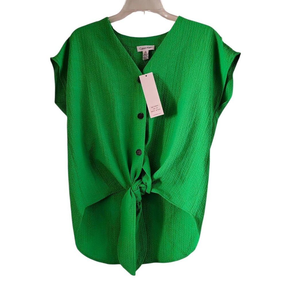 Calvin Klein Green Sleeveless Button-Front Blouse Size S by Calvin Klein
